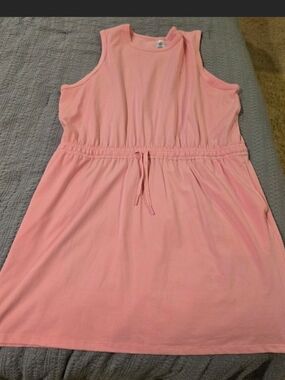 Pink Sleeveless Drawstring Waist Dress